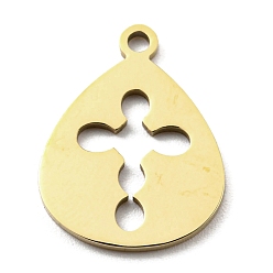 Real 18K Gold Plated Ion Plating(IP) 316L Surgical Stainless Steel Pendants, Laser Cut, Teardrop with Cross Charm, Real 18K Gold Plated, 17.5x13.5x1mm, Hole: 1.5mm