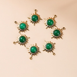 Chrysoprase Bohemia Style Natural Chrysoprase Sun Charms, with Golden Tone Stainless steel Findings, 14x12x4mm