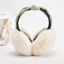 Blanc Floral Cache-oreilles bandeau réglable en fausse fourrure en tissu, cache-oreilles d'hiver en plein air, bowknot, floral blanc, 145mm