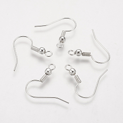 Silver Brass Earring Hooks, Ear Wire, with Horizontal Loop, Nickel Free, Silver Color Plated, 19mm, Hole: 1.5mm, 21 Gauge, Pin: 0.7mm