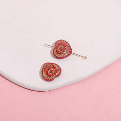 Crimson Czech Glass Beads, Heart with Flower, Crimson, 18x17mm, Hole: 1.2mm