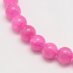 Deep Pink Dyed Natural Green Jade Beads Strands, Round, Deep Pink, 6mm, Hole: 1.2mm, about 63pcs/strand, 15.74 inch
