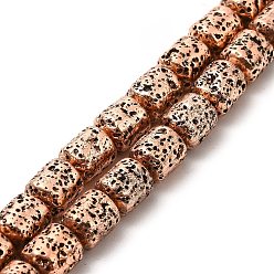 Copper Plated Electroplated Natural Lava Rock Beads Strands, Column, Copper Plated, 8x6.5mm, Hole: 1mm, about 50~51pcs/strand, 15.35~15.59 inch(39~39.6cm)