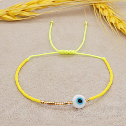 Jaune Bracelet réglable en perles tressées avec mot de passe mauvais œil, jaune, 11 pouce (28 cm)