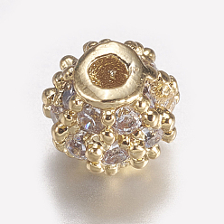 Doré  Micro en laiton pavent des perles cubes de zircone, ronde, clair, or, 4mm, Trou: 0.5mm