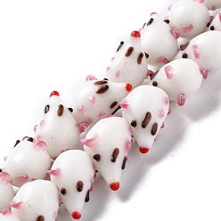 White Handmade Lampwork Beads, Bumpy, Mouse, White, 17x10x10mm, Hole: 1.6~2mm, about 25pcs/strand, 11.81 inch(30cm)