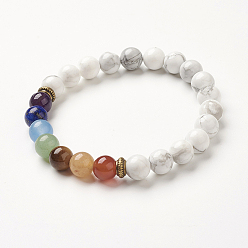 Howlite Yoga chakra bijoux, perles de howlite naturelles étendent bracelets, 2-1/8~2-3/8 pouces (55~60 mm)