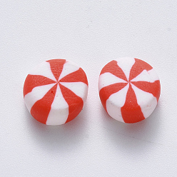Rouge Perles en fimo faits à la main, pas de trous / non percés, candy, rouge, 9~11x4.5~6mm
