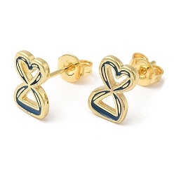 Real 18K Gold Plated Rack Plating Brass Infinity Heart Stud Earrings with Enamel, Lead Free & Cadmium Free, Real 18K Gold Plated, 10x6.5mm