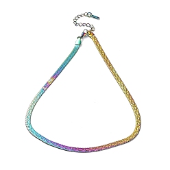 Rainbow Color Ion Plating(IP) 304 Stainless Steel Herringbone Chain Necklace, Rainbow Color, 15.75 inch(40cm)