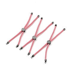 Hot Pink Half Finished Twisted Milan Rope Slider Bracelets, with Rack Plating Brass Cord Ends & Open Loop, Cadmium Free & Lead Free, for Connector Charm Bracelet Making, Gunmetal, Hot Pink, 222~230x3mm