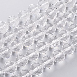Clear Glass Bead Strands, Faceted, Round, Clear, 15~15.5mm, Hole: 2mm, about 15pcs/strand, 8.6 inch(22cm)