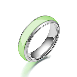 Pale Green Luminous 304 Stainless Steel Flat Plain Band Finger Ring, Glow In The Dark Jewelry for Men Women, Pale Green, US Size 8(18.1mm)