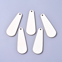 Floral White Unfinished Blank Poplar Wood Big Pendants, Undyed, Teardrop, for Jewelry Making, Floral White, 65.5x23.5x2.5mm, Hole: 3mm
