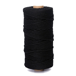 Black 100M Round Cotton Braided Cord, for DIY Handmade Tassel Embroidery Craft, Black, 3mm, about 109.36 Yards(100m)/Roll