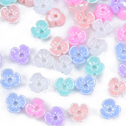 Color mezclado Tapas de cuentas de perlas de imitación de resina, 3-pétalo, flor, color mezclado, 6x6x3 mm, agujero: 1 mm
