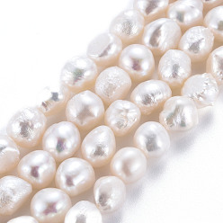 Seashell Color Natural Keshi Pearl Beads Strands, Cultured Freshwater Pearl, Potato, Seashell Color, 8~12x7~10x5~9mm, Hole: 0.6mm, about 31~32pcs/strand, 14.96 inch(38cm)