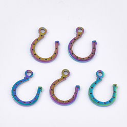 Rainbow Color Ion Plating(IP) 201 Stainless Steel Charms, Horse Shoe, Rainbow Color, 13x10x1mm, Hole: 1.5mm