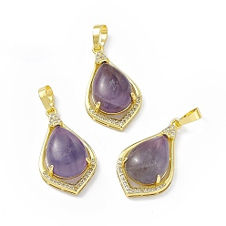 Amethyst Natural Amethyst Pendants, Teardrop Charms, with Golden Tone Rack Plating Brass Findings, Cadmium Free & Lead Free, 32x18.5x9.5mm, Hole: 8x4.5mm