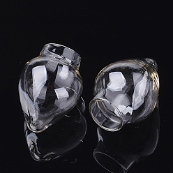Clear Mechanized Blown Glass Bottles, for Glass Vial Pendants Making, Teardrop, Clear, 34~35x24.5mm, Half Hole: 12.5mm