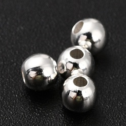 925 Sterling Silver Plated Brass Beads, Long-Lasting Plated, Round, 3.5mm, Hole: 1.3mm