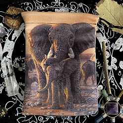 Elephant Animal Print Velvet Jewelry Storage Drawstring Pouches, Rectangle Jewelry Bags, for Jewelry Storage, Elephant, 18x13cm