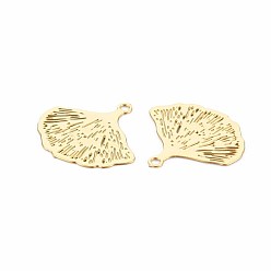 Real 18K Gold Plated Rack Plating 201 Stainless Steel Pendants, Etched Metal Embellishments, Nickel Free, Gingko Leaf, Real 18K Gold Plated, 14.5x15x0.4mm, Hole: 1.2mm