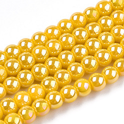 Oro Electrochapa hilos de perlas de vidrio opacas, color de ab chapado, rondo, oro, 4~4.5 mm, agujero: 0.8 mm, sobre 97~99 unidades / cadena, 14.76 pulgada ~ 14.96 pulgada (37.5~38 cm)