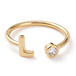 Letter L Brass Micro Pave Clear Cubic Zirconia Cuff Rings, Open Rings, Long-Lasting Plated, Real 18K Gold Plated, Letter.L, US Size 6, Inner Diameter: 17mm