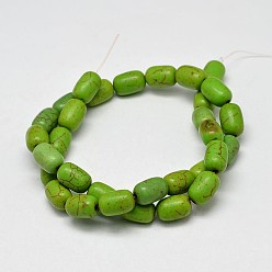 Yellow Green Dyed Barrel Synthetic Turquoise Beads Strands, Yellow Green, 12x8mm, Hole: 1mm, about 31pcs/strand, 15.7 inch