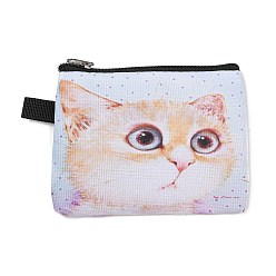 Light Cyan Cute Cat Polyester Zipper Wallets, Rectangle Coin Purses, Change Purse for Women & Girls, Light Cyan, 11x13.5cm