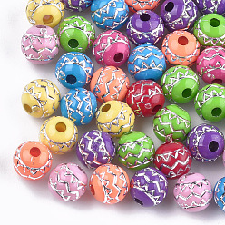 Mixed Color Plating Acrylic Beads, Metal Enlaced, Round, Mixed Color, 8x7.5mm, Hole: 2mm, about 1900pcs/500g