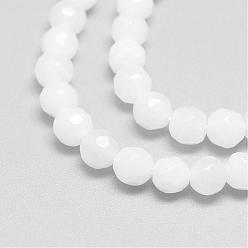 White Natural White Jade Bead Strands, Faceted, Round, White, 4mm, Hole: 1mm, about 88~89pcs/strand, 14.37~14.57 inch(36.5~37cm)