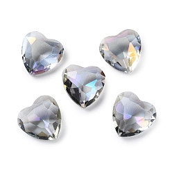 Light Grey Transparent Glass Rhinestone Cabochons, Faceted, Heart, Pointed Back, Light Grey, 12x12x5.5mm