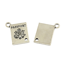 Antique Silver Tibetan Style Alloy Rectangle with Word Passport Links connectors, Cadmium Free & Lead Free, Antique Silver, 18.5x15x2mm, Hole: 2~3mm, about 238pcs/500g