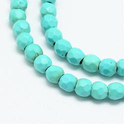 Turquesa Sintético Hilos de perlas de color turquesa sintética, teñido, facetados, rondo, 4 mm, agujero: 1 mm, sobre 88~90 unidades / cadena, 14.2~14.6 pulgada