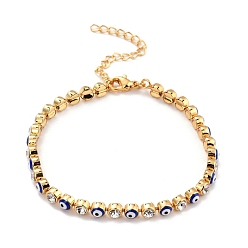 Синий Плоский круглый браслет-цепочка со звеньями сглаза, теннисный браслет из прозрачного кубического циркония, украшения из латуни для женщин, золотые, синие, 7-1/8 дюйм (18.2 см)
