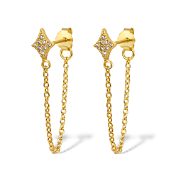 Chapado en Oro Real 18K Pendientes colgantes con estrella de circonita cúbica y borla para mujer, 925 joyas de plata esterlina, real 18 k chapado en oro, 27 mm
