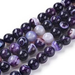 Indigo Natural Striped Agate/Banded Agate Beads Strands, Dyed & Heated, Round, Indigo, 8mm, Hole: 1.2mm, about 47pcs/strand, 14.96 inch(38cm)