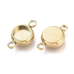 Golden Ion Plating(IP) 304 Stainless Steel Cabochon Connector Settings, Flat Round, Golden, Tray: 6mm, 14x8.5x3mm, Hole: 1.6mm