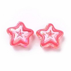 Hot Pink UV Plating Rainbow Iridescent Acrylic Beads, with Enamel, Star, Hot Pink, 19x20x9mm, Hole: 2mm