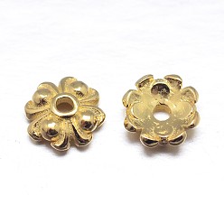 Real 18K Gold Plated Real 18K Gold Plated 4-Petal 925 Sterling Silver Bead Caps, Flower, Golden, 6.5x2mm, Hole: 1mm, about 100pcs/20g
