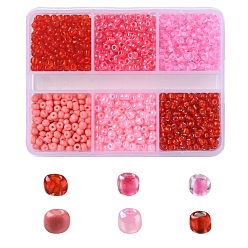 Rouge 1404 pcs 6 style 8/0 perles rondes en verre, peinture transparente et cuisson, rouge, 3~4x2~3mm, Trou: 0.8~1mm, environ 234 pièces / style