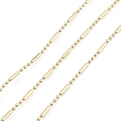 Real 18K Gold Plated Brass Column & Round Ball Chains, Unwelded, with Spool, Real 18K Gold Plated, 1mm, 5x1mm