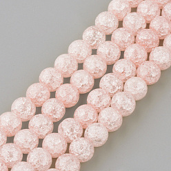 Pink Synthetic Crackle Quartz Beads Strands, Round, Dyed, Pink, 6mm, Hole: 1mm, about 66pcs/strand, 15.7 inch