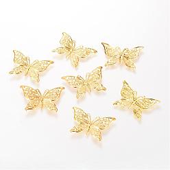 Light Gold Pendentifs en fer, embellissements en métal gravé, papillon, or et de lumière, 26x39x1mm, Trou: 1mm