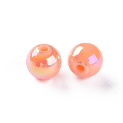 Pêche Perles acryliques opaques, de couleur plaquée ab , ronde, peachpuff, 10x9mm, Trou: 2mm, environ940 pcs / 500 g