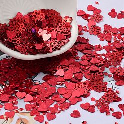 Темно-Красный Аксессуары для орнаментов, пластиковые пайетки / блестки из пвх, с покрытием AB цвета, сердце/цветок/ромб, темно-красный, 5.5~9.5x6~9.5x0.3 мм