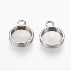 Stainless Steel Color 304 Stainless Steel Charm Cabochon Settings, Plain Edge Bezel Cups, Flat Round, Stainless Steel Color, Tray: 8mm, 13x10x2mm, Hole: 2mm