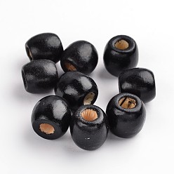 Negro Cuentas de madera natural teñidas, tambor, sin plomo, negro, 16x17 mm, Agujero: 6~7 mm, sobre 700 unidades / 1000 g